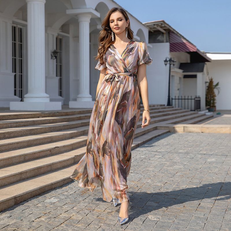 Dubai Clothing Muslim Women's Abaya Floral Dress Evening Gown_voghion.com