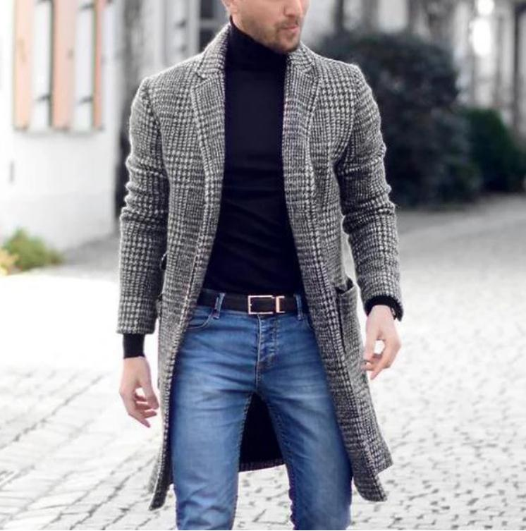 Pánská bunda Houndstooth střední délky Pánská bunda_voghion.com