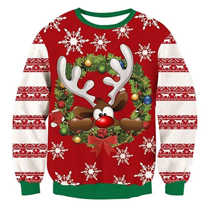 Nuovo costume da scherzo di Natale, con stampa digitale 3D, casual e carino, da donna e da uomo, con scollo a giro._voghion.com