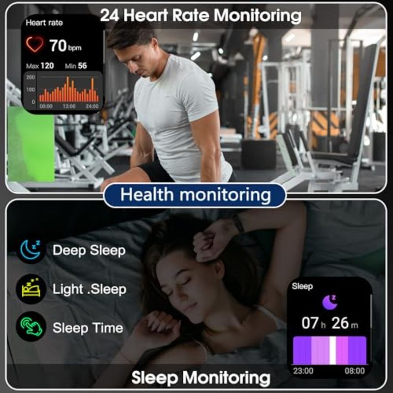 Smart Watch For Men Women Bluetooth Call 1.95 HD Touch Screen Fitness Watch With Sleep Heart Rate Monitor 100+ Sports Modes IP6_voghion.com