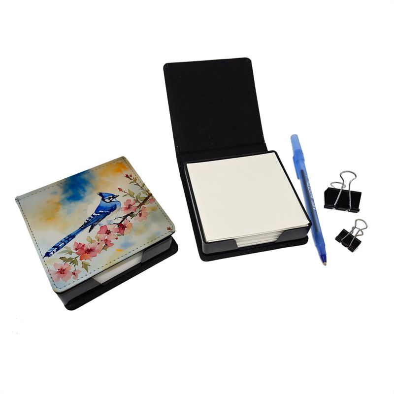 Blue Jay PU Leather Note Paper Holder With Artist-Designed Cover, Desk Accessory, Office Gift_voghion.com