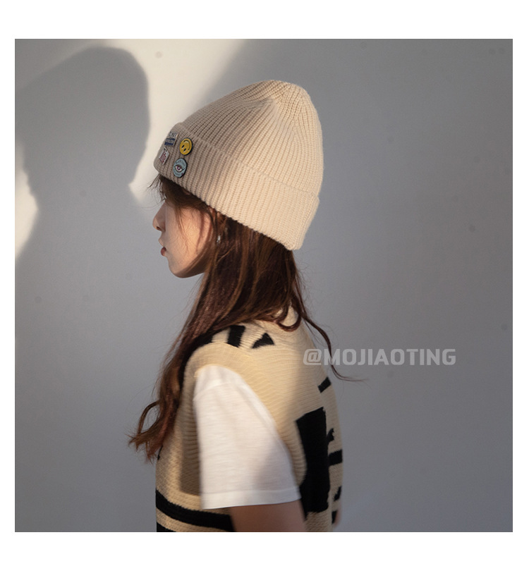 Badge visage souriant, chapeau pull tricoté, tendance pour hommes d'automne et d'hiver pour enfants, célébrité d'internet, grand polyvalent_voghion.com