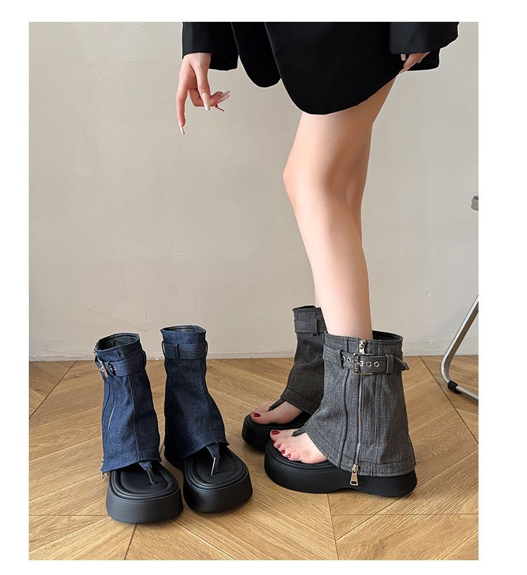 Nischen-Designer-Stil Damen Jeans Tube, 2025 Sommer Neue Dicke Unterseite Mode Schnalle Arbeitsstiefel, Mode Stiefel Mode Vielseitig Casual Täglich_voghion.com