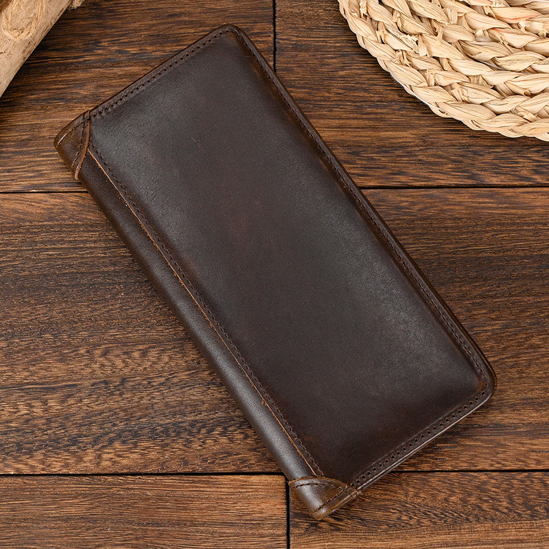 Miesten vintage-lohikäärme aitoa nahkalompakko Ruskea lehmännahkainen pitkä bifold Ketjulompakko puhelintaskulla muotipitkä_voghion.com