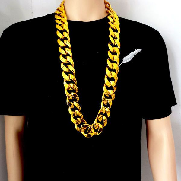 Hip Hop Exaggerated Large Chain Plastic Simulation Gold Necklace Personalized Performance Props,Street Art,Rapper,Cool And Personalized,No Fade_voghion.com
