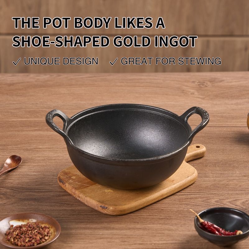 WANGYUANJI Yuanbao Pot 7.9", Cast Iron Stew Pot, Non-coated Non-stick Samll Pot For Making Soup, Cooking Porridge, Gas ,Induction, Small Saucepan, With Wire Balls_voghion.com