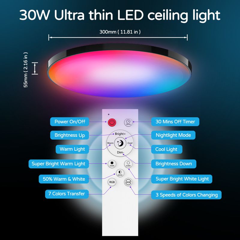 Glühbirnen Smart Wifi Bluetooth Fernbedienung Dimmen Farbe Stimme Moderne ultradünne einfache schwarze Rahmen Drei-Beweis-Deckenlampe_voghion.com