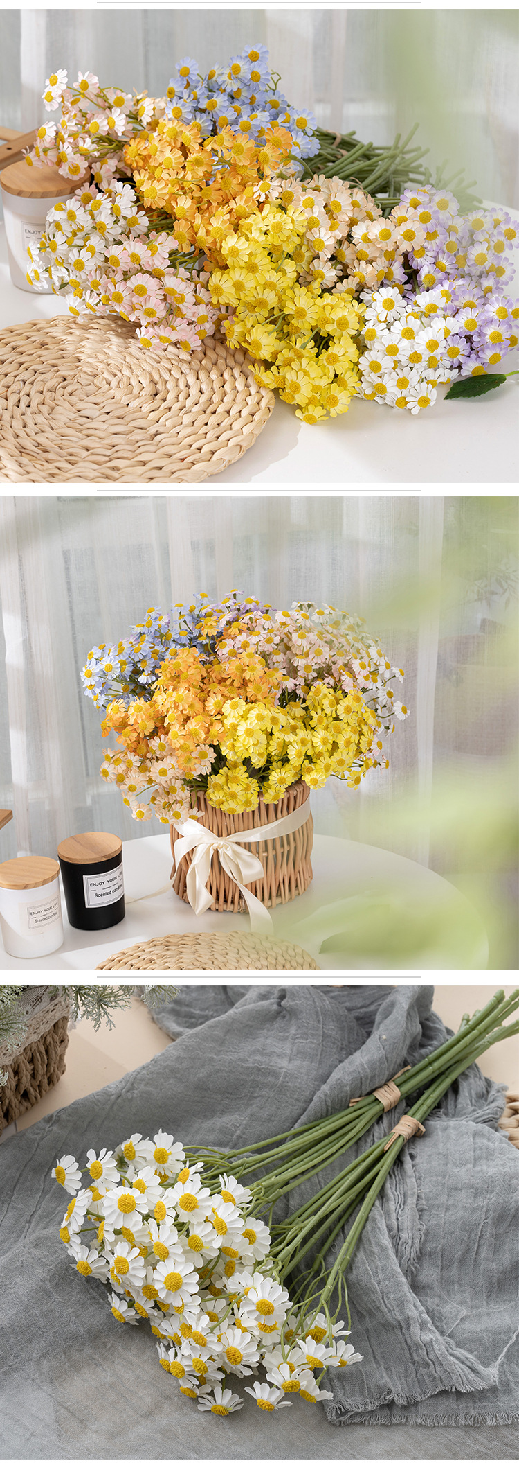 Handicraft INS style chamomile bouquet artificial flower manufacturer artificial flower green plant wedding decoration cross-border MW66002_voghion.com