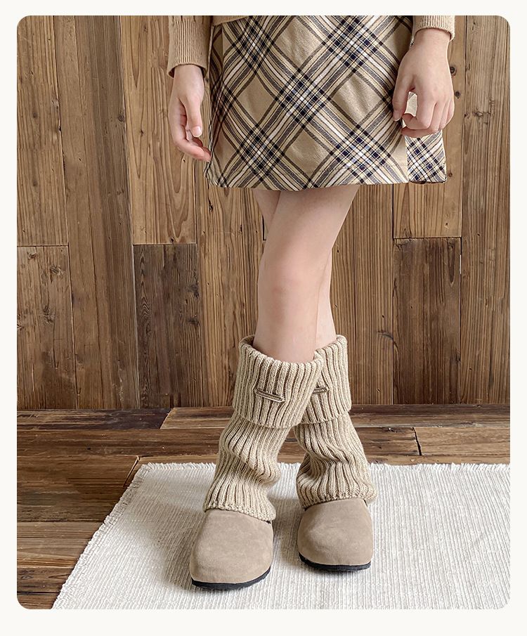 Calcetines de otoño e invierno con puño metálico, calcetines gruesos y cálidos de lana de punto hasta la pantorrilla_voghion.com