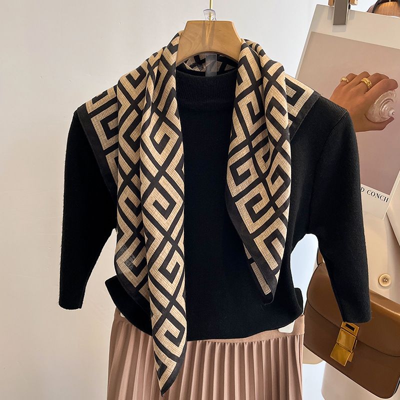 Huizi Geometry Small Square Donna Moda Inverno Calore Scialle stile occidentale Sciarpa professionale primavera autunno_voghion.com