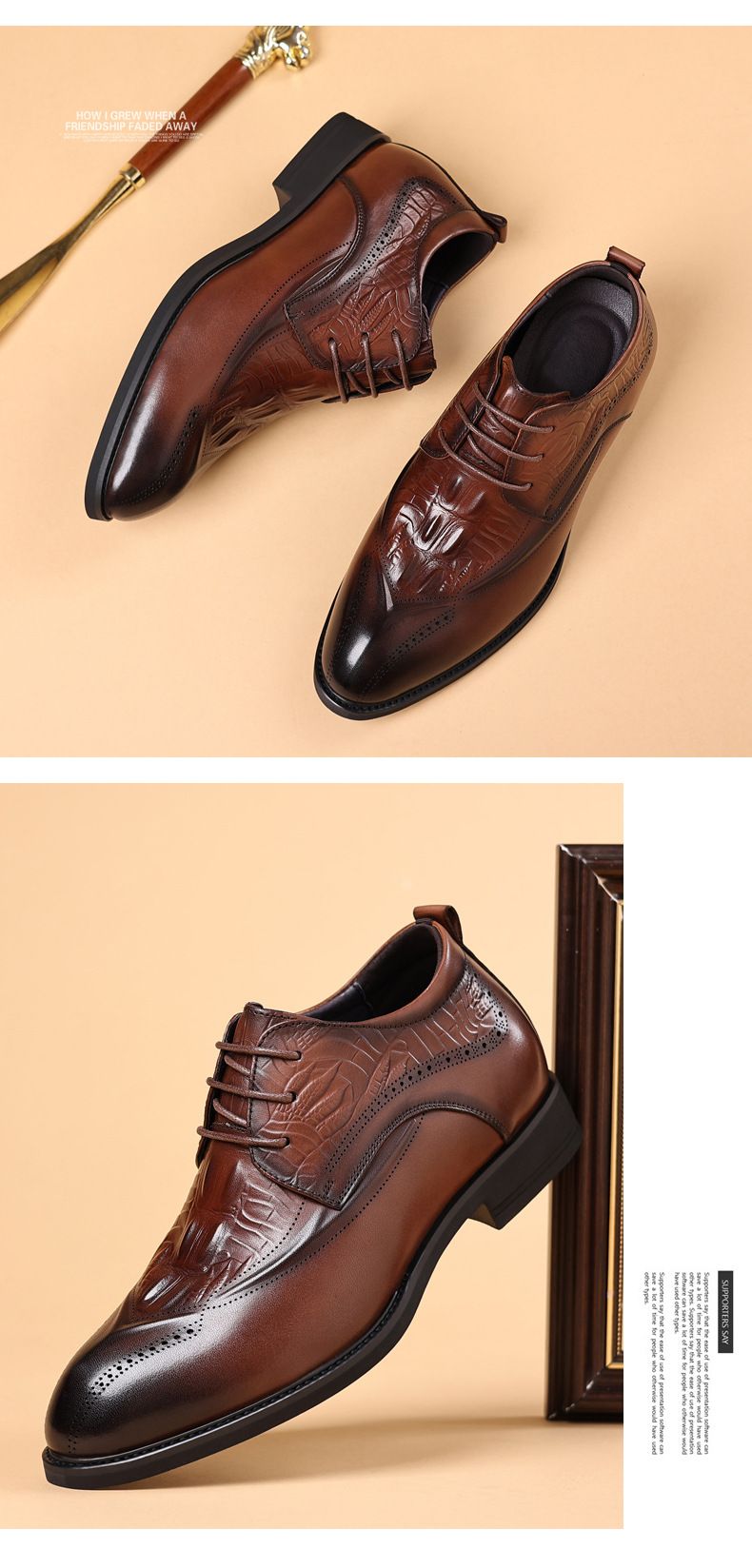 Inner height business leather shoes men's real leather shoes British style Brock carved commuter formal men's shoe toe layer cowhide_voghion.com