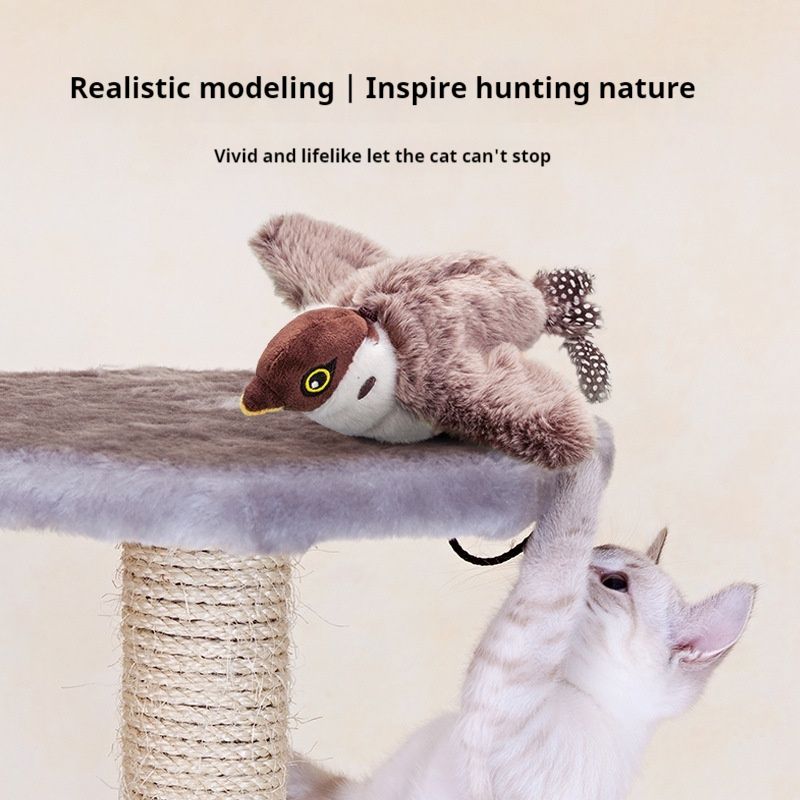 Jouet en peluche pour chat, simulation de moineau, oiseau électrique à secousses, plaisir personnel du chat, simulation d'oiseau à ailes battantes, bâton de chat taquin, favori du chat et du chien_voghion.com
