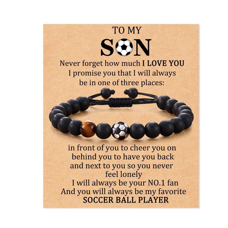 Football Beaded To My Son Gift Black Matte Rugby Basketball Tiger Eye Stone Baseball Bracelet_voghion.com
