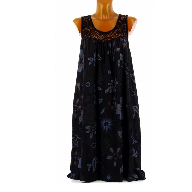 2022 Women's Sleeveless Head Lace Printed Large Swing Tank Top Dress_voghion.com