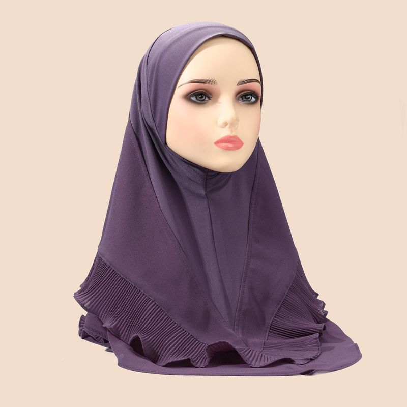 Women's Hijab solid color women's pullover headscarf crystal linen chiffon double layer ruffled scarf comfortable and breathable_voghion.com