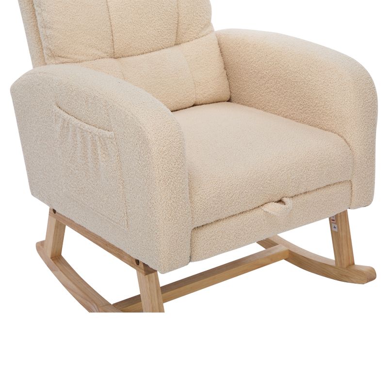 Teddy-Samt-Schaukelstuhl Beige: Massivholzgestell, Metallfüße, Hohe Schaumstoffpolsterung, Für Wohnzimmer/Schlafzimmer/Kinderzimmer_voghion.com