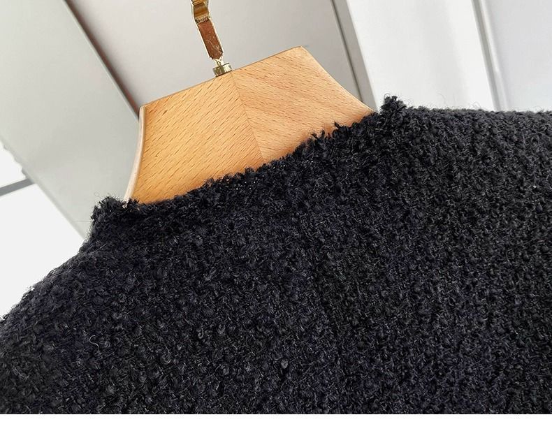 Elegante giacca corta in tweed nero da donna - Blazer corto in stile classico con maniche lunghe, scollo rotondo e bottoni (S/M/L/XL)_voghion.com