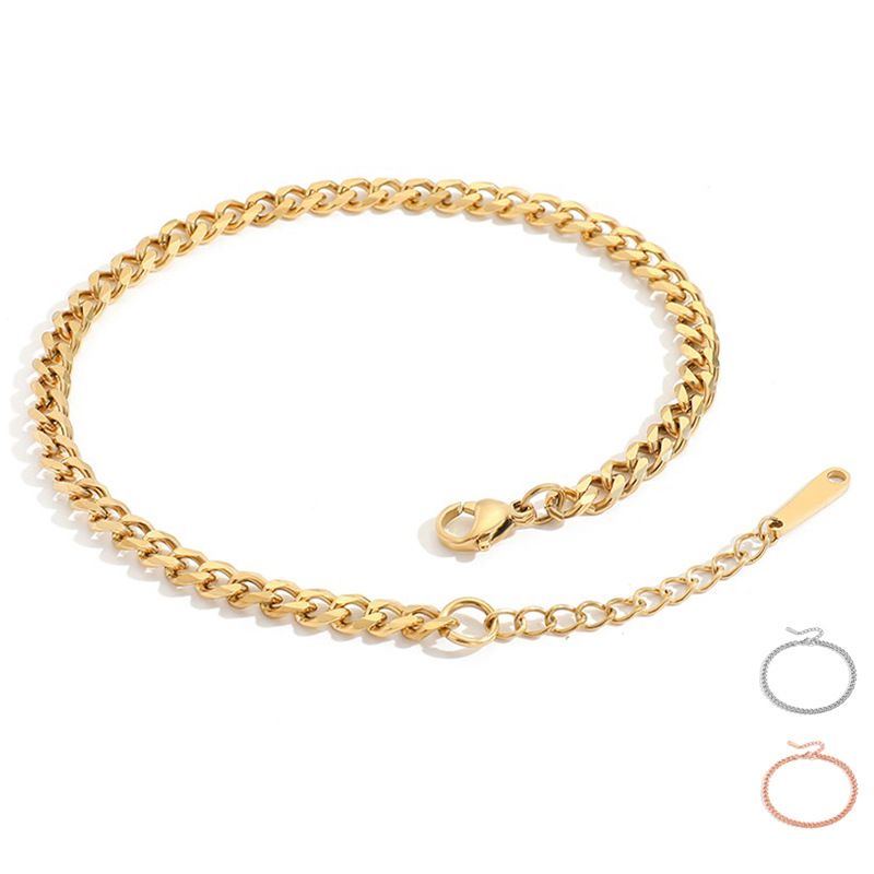 Titanium Gold Plated Stainless Steel Anklet 4mm Mirror Polished Cuban Chain Ins Minimalist_voghion.com
