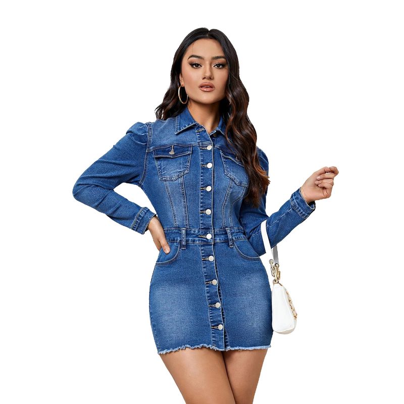 Women's Long Sleeve Denim Jacket - Slim Fit Stretch Cropped Blazer Style Coat (5 Sizes, S-2XL)_voghion.com