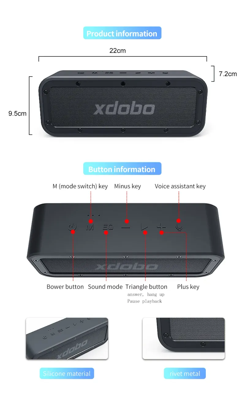 Xdobo Portable Wake 1983 Original Authentic Voice, Heavy Bass, Full Frequency At Will Switch High-quality DSP Chip TWS_voghion.com