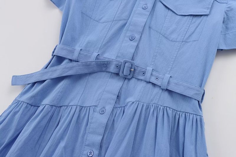 Ropa de mujer Primavera y verano Vestido camisero informal con cinturón para mujer_voghion.com