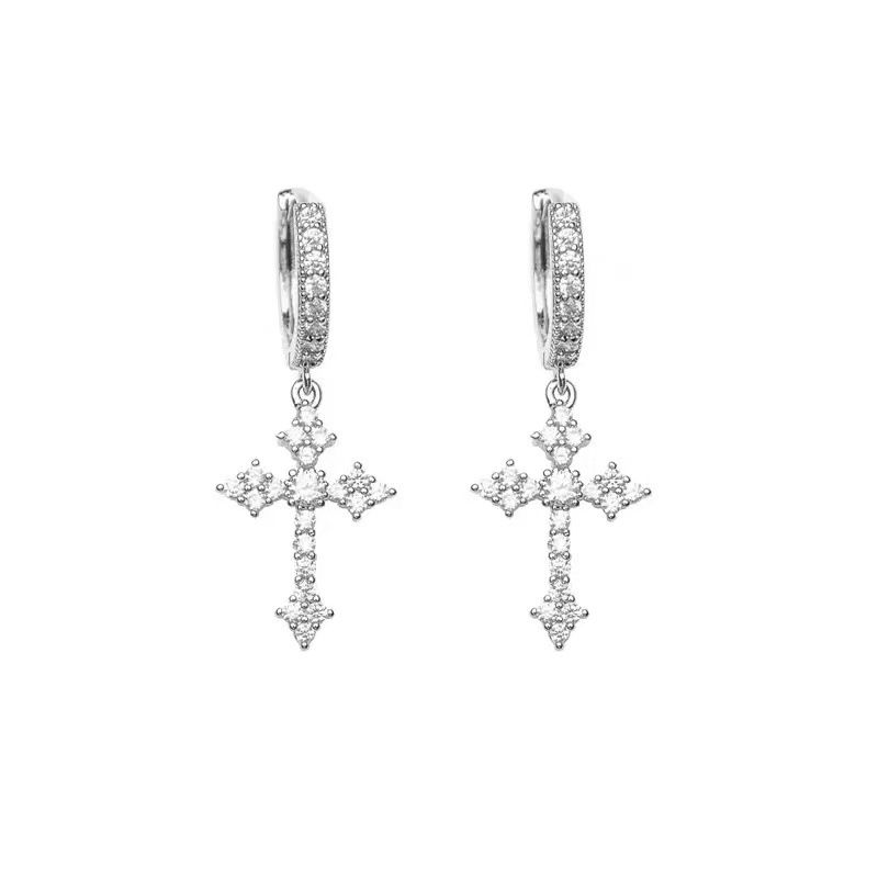 Orecchini a croce in zircone di alta qualità per uomo e donna, eleganti orecchini a clip con vite per donna._voghion.com