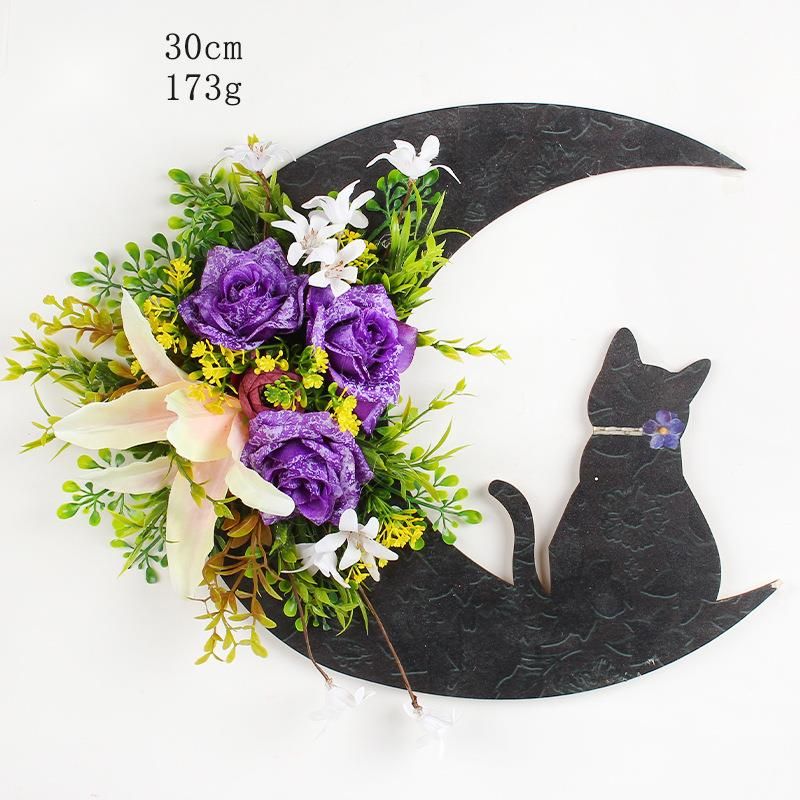 Hong Kong Love Halloween Moon Cat Wreath Door Hanging Decor Dead Branch Kitten Vine Atmosphere Decoration_voghion.com