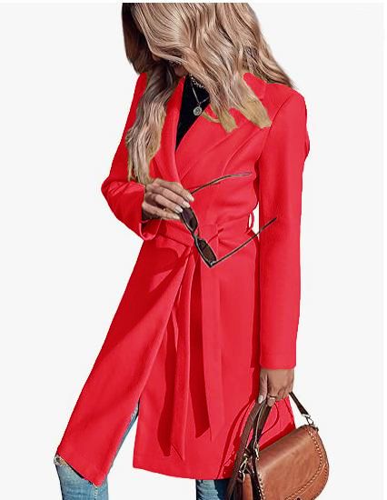 Eleganter langer Wollmantel für Damen – Zweireihiger Trenchcoat mit Gürtel und schmaler Passform, perfekt für Herbst und Winter_voghion.com