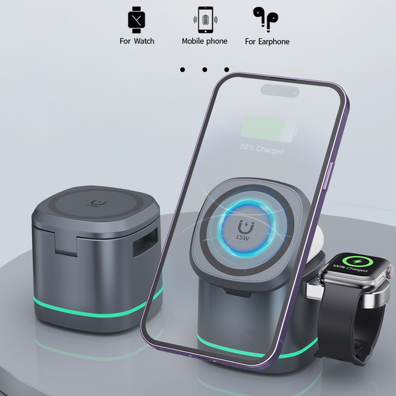 Încărcător wireless multifuncțional magnetic 3 în 1 H32 15W (gri)_voghion.com