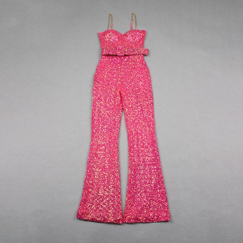 Roupas femininas estilo quente resistente brilhante ouro lantejoulas suspensório macacão europeu e americano moda celebridade festa banquete vestido_voghion.com
