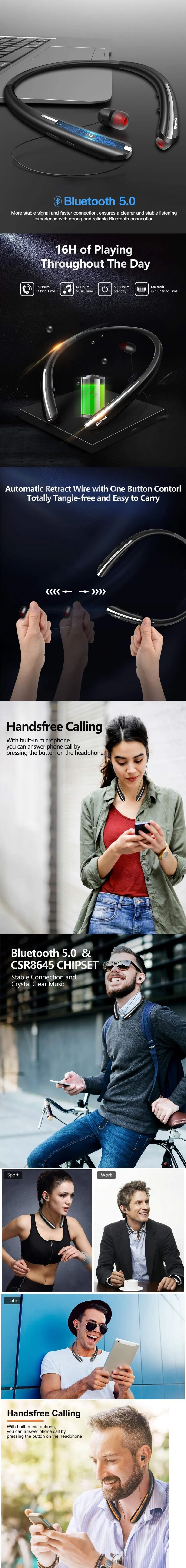 Nuovo auricolare Bluetooth per cuffie con archetto da collo per LG HBS900 auricolari sportivi Hifi Stereo Bass auricolare wireless impermeabile_voghion.com