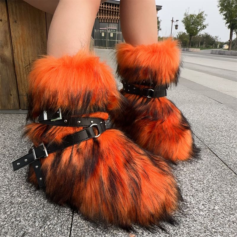 Botas de invierno con plataforma plana estilo punk para mujer, con tachuelas y piel sintética: antideslizantes, cálidas y a la moda (varios colores y tallas disponibles)._voghion.com
