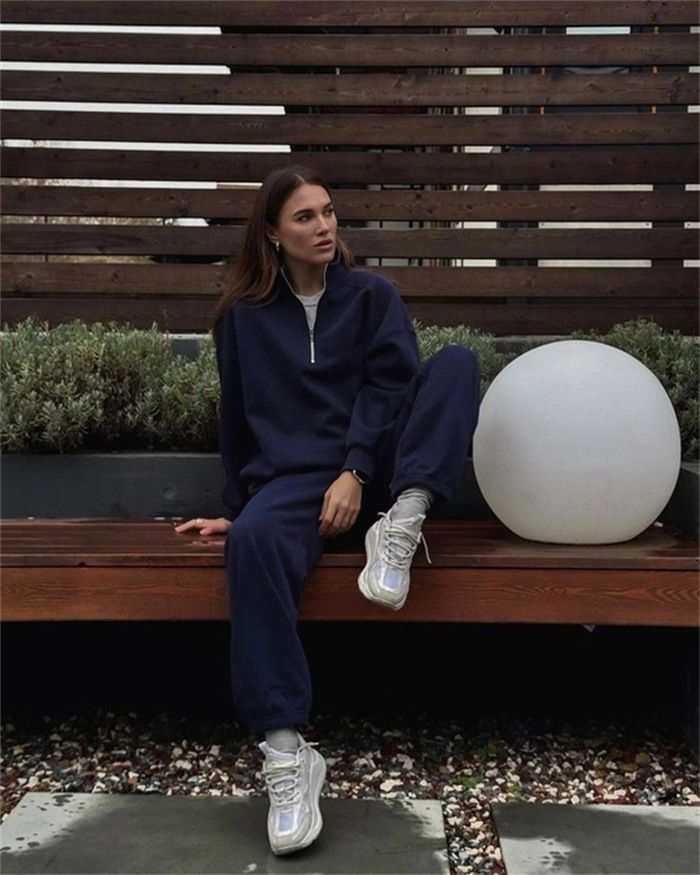 Lässiges Sportbekleidungsset für Damen – Zweiteiliges Outfit mit langärmligem Kapuzenpullover mit Reißverschluss und Jogginghose mit elastischer Taille_voghion.com