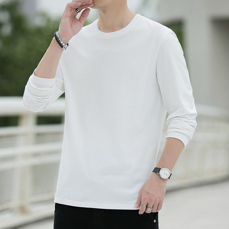 Maglietta a maniche lunghe primaverile 2025 in puro cotone, versione coreana, scollo rotondo, maglietta casual di base, top per uomo, giovani_voghion.com