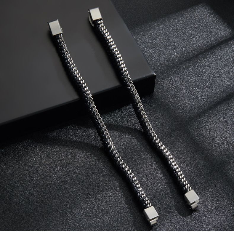 Braccialetti con ciondoli, braccialetti intrecciati in corda di pelle multistrato, braccialetti in pelle, braccialetti con fibbia magnetica in acciaio inossidabile da uomo_voghion.com