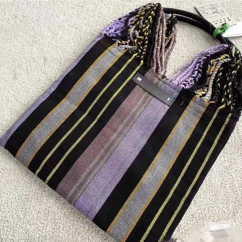 Marni 2023 Kadın Çanta Avrupa ve Amerikan Tarzı Patchwork Yün Örgü Renkli Örme Vintage Şerit Kanvas Asılı_voghion.com