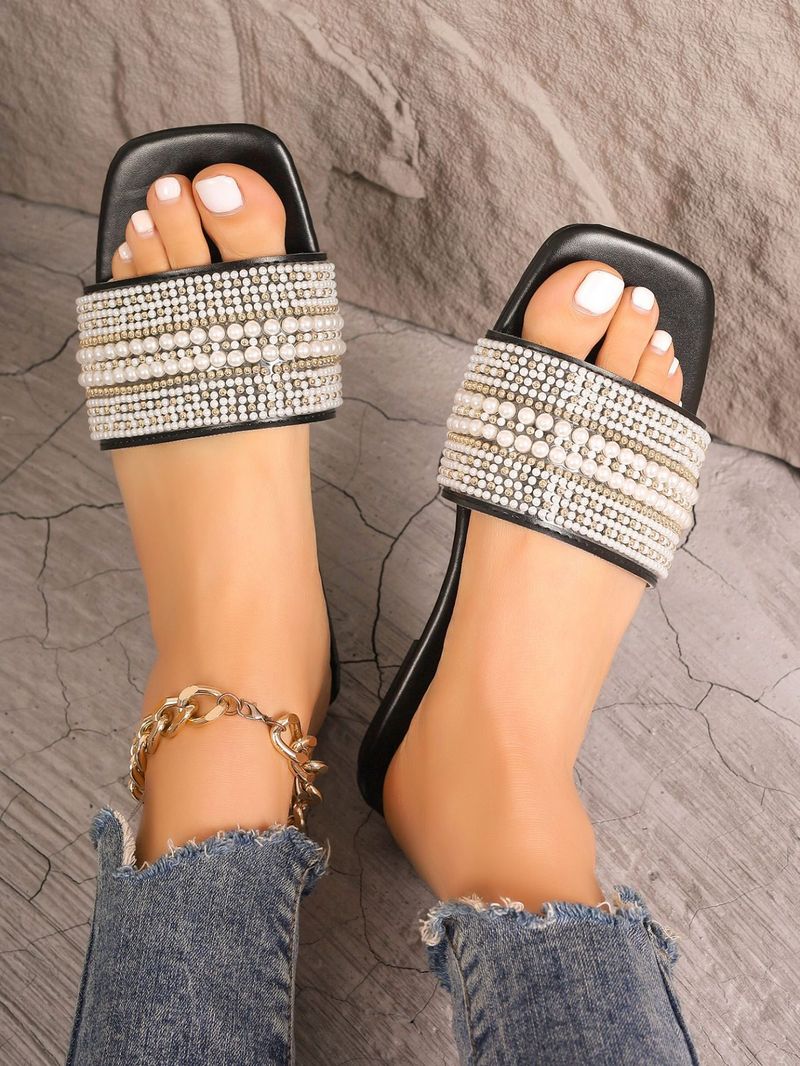 2024 Neue Perle flache Unterseite für Frauen leichte niedrige Ferse Outwear Strand Sandalen Hausschuhe_voghion.com
