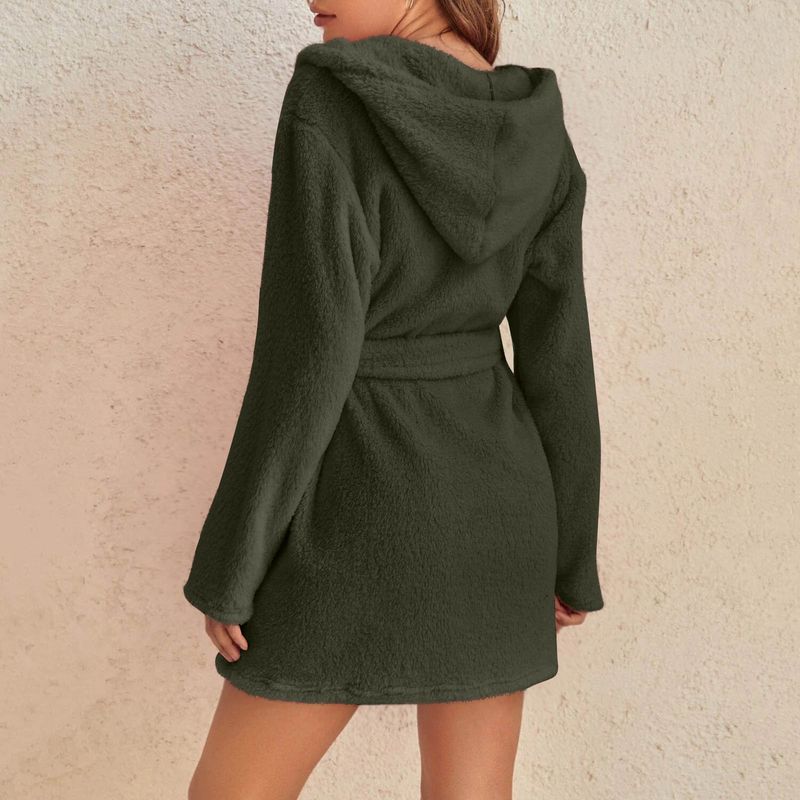 Men's autumn and winter warm bathrobe hooded home clothes plush pajamas robe_voghion.com