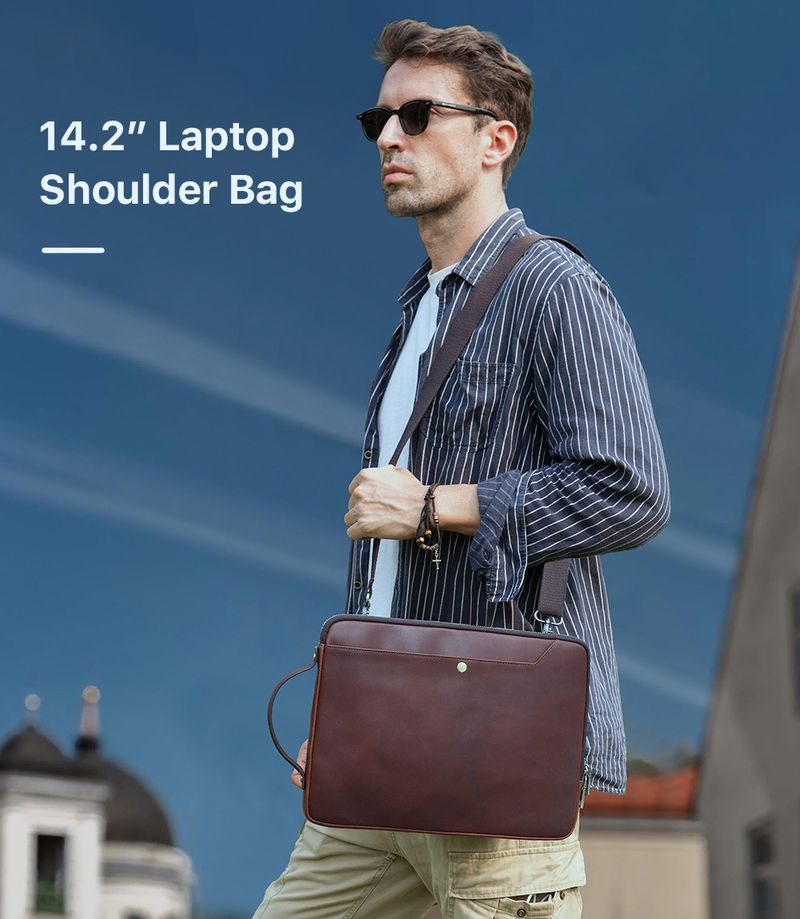 Bolso bandolera de cuero multifunción para portátil, compatible con MacBook Pro de 14,2 pulgadas._voghion.com