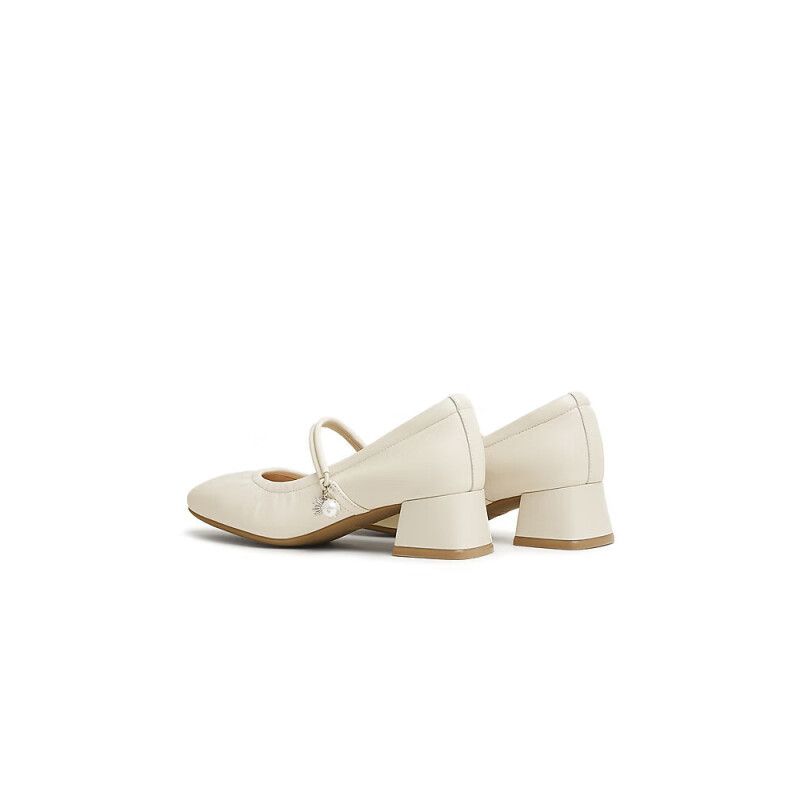Neue einfarbige Arbeitsschuhe für Frühling und Sommer, dicke Mary Jane-High-Heels, kleines Temperament mit quadratischer Spitze, französische Perle_voghion.com