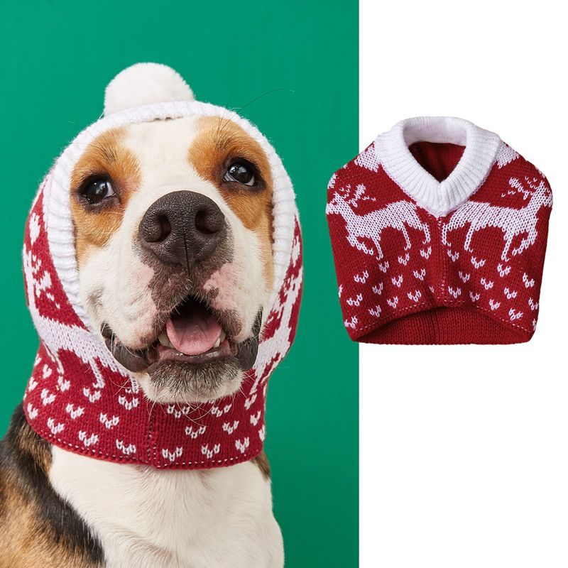 Red Green Snowflake Reindeer Heart Knitted Elastic Pet Puppy Cat Pom Hat_voghion.com