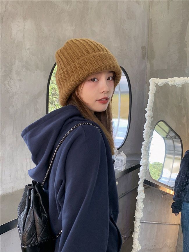 Knitted Hat For Women, Autumn And Winter Korean Style, Versatile, Warm, Double Pom Pom, Plush, Large Head Circumference,_voghion.com