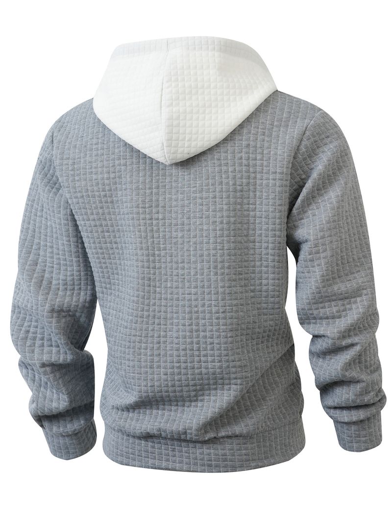 Felpa con cappuccio a quadri da uomo – Felpa casual a maniche lunghe con cerniera (S-XXXL, design a blocchi di colore)_voghion.com