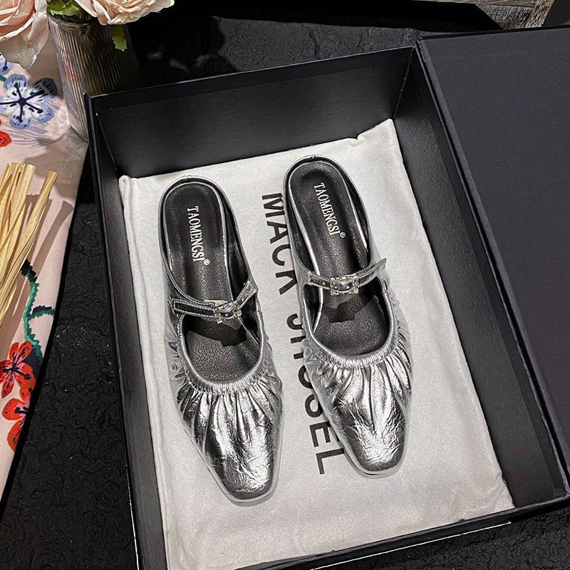 6325 Huidong Yixinda French Style Slip-On Mary Jane Chunky Heel Buckle Strap Mules Women's Shoes_voghion.com