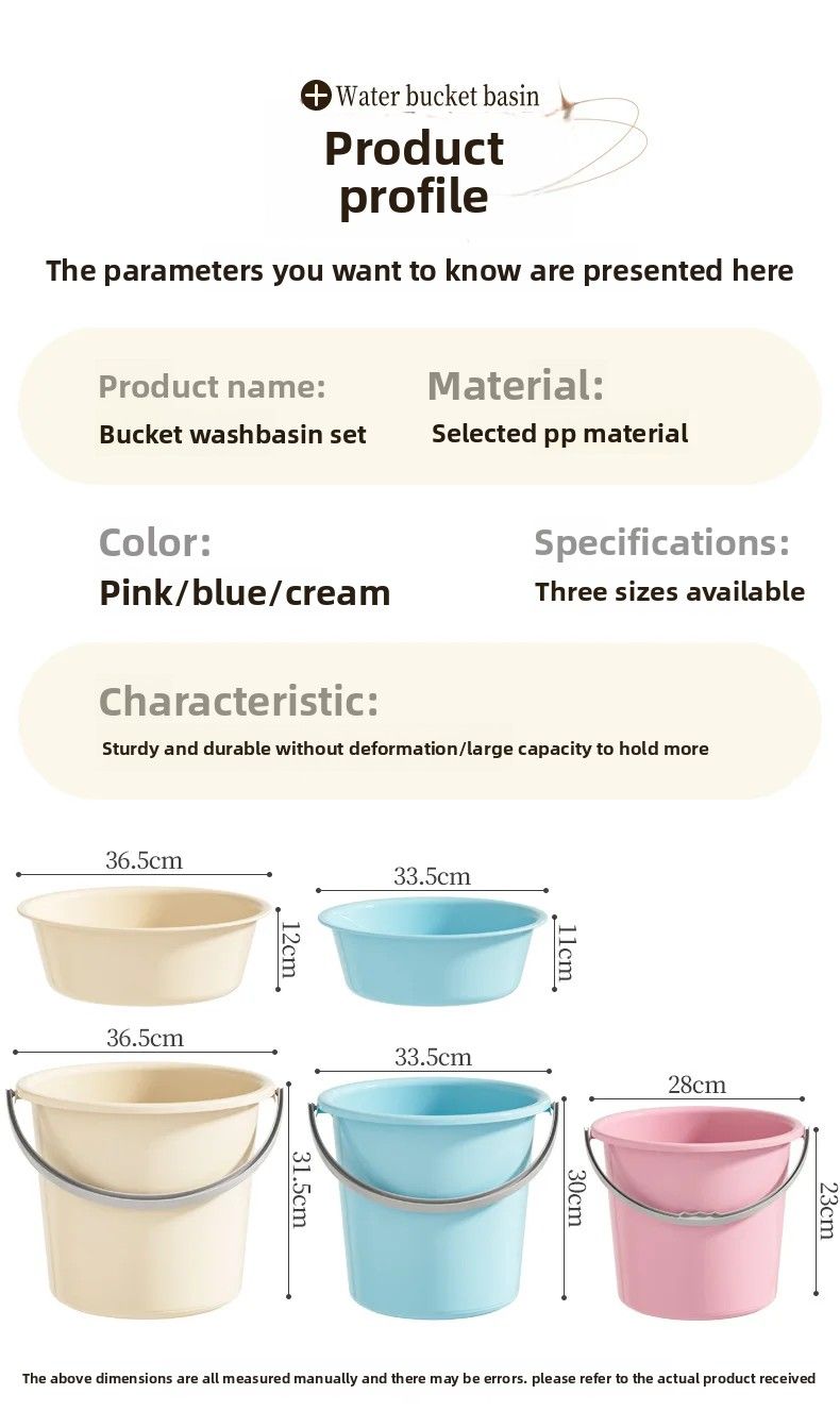Large Thickened Plastic Water Bucket Set For Home Water Storage Laundry Bathing Basin Suitable For Student Dormitory Use_voghion.com