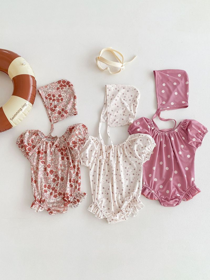 Maillot de bain d'été coréen pour filles, bulle à la mode pour bébé, mignon, manches courtes, une pièce enveloppée, bas, imperméable, chapeau de natation_voghion.com