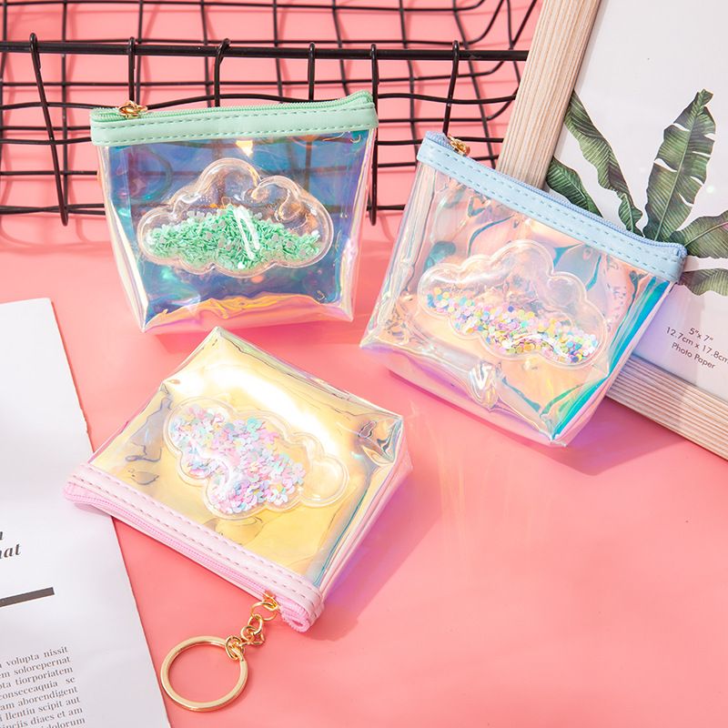 Jelly Coin Purse Girl Transparent Laser Lipstick Data Cable Sanitary Napkin Digital Storage Bag Ins Style_voghion.com