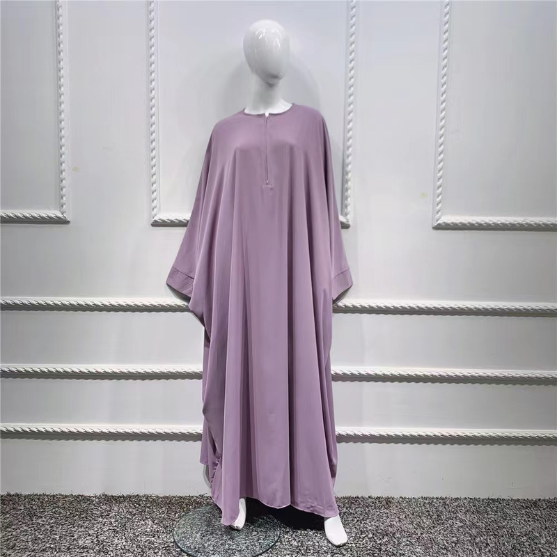 Women's dress full of solid color bat-sleeve robe plus-size dress_voghion.com
