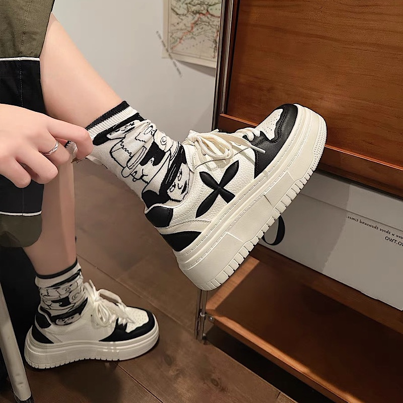 Cross white shoes for women 2024 autumn small fragrance thick sole spring and autumn versatile platform shoes casual breadboard shoes_voghion.com