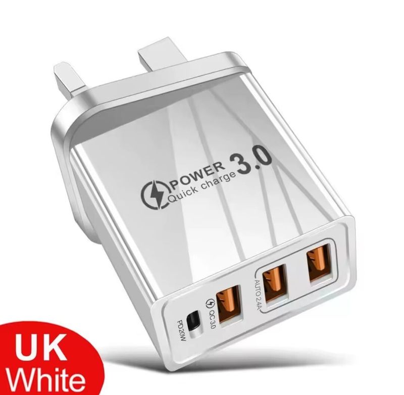 UK Plug Type-C PD Fast Charge USB Hub Mains Adapter Wall Charger For IPhone Sams_voghion.com